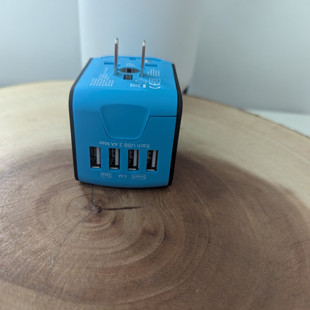 Universal Travel Adapter with USB Ports - Blue
